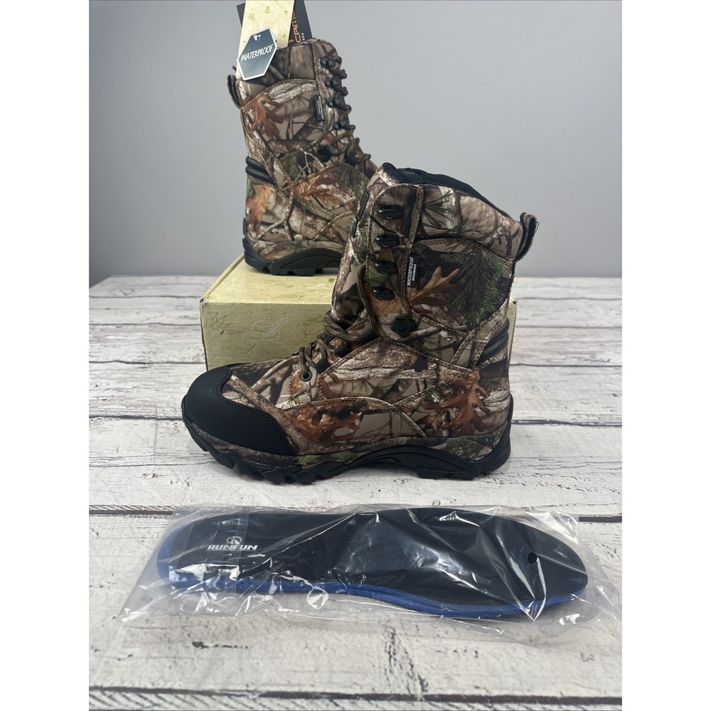 RUNFUN Men's Waterproof Hunting Boots – 8" Lightweight Insulated Camo -Size 11.5